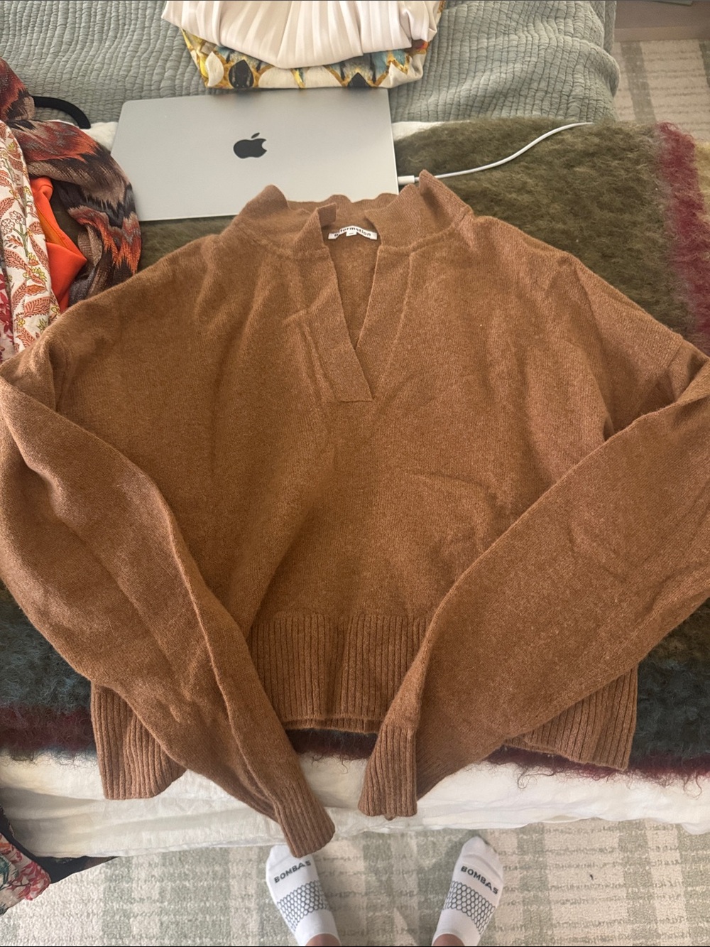 Reformation Rust Brown V-Neck Pullover Sweater